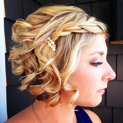 new year's eve short curly hairstyle with a braid 