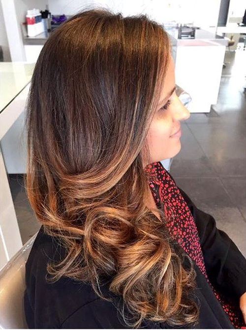 brown hair with caramel ombre highlights