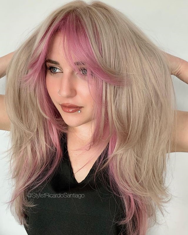 Blonde Hair with Pink E-Girl Streaks