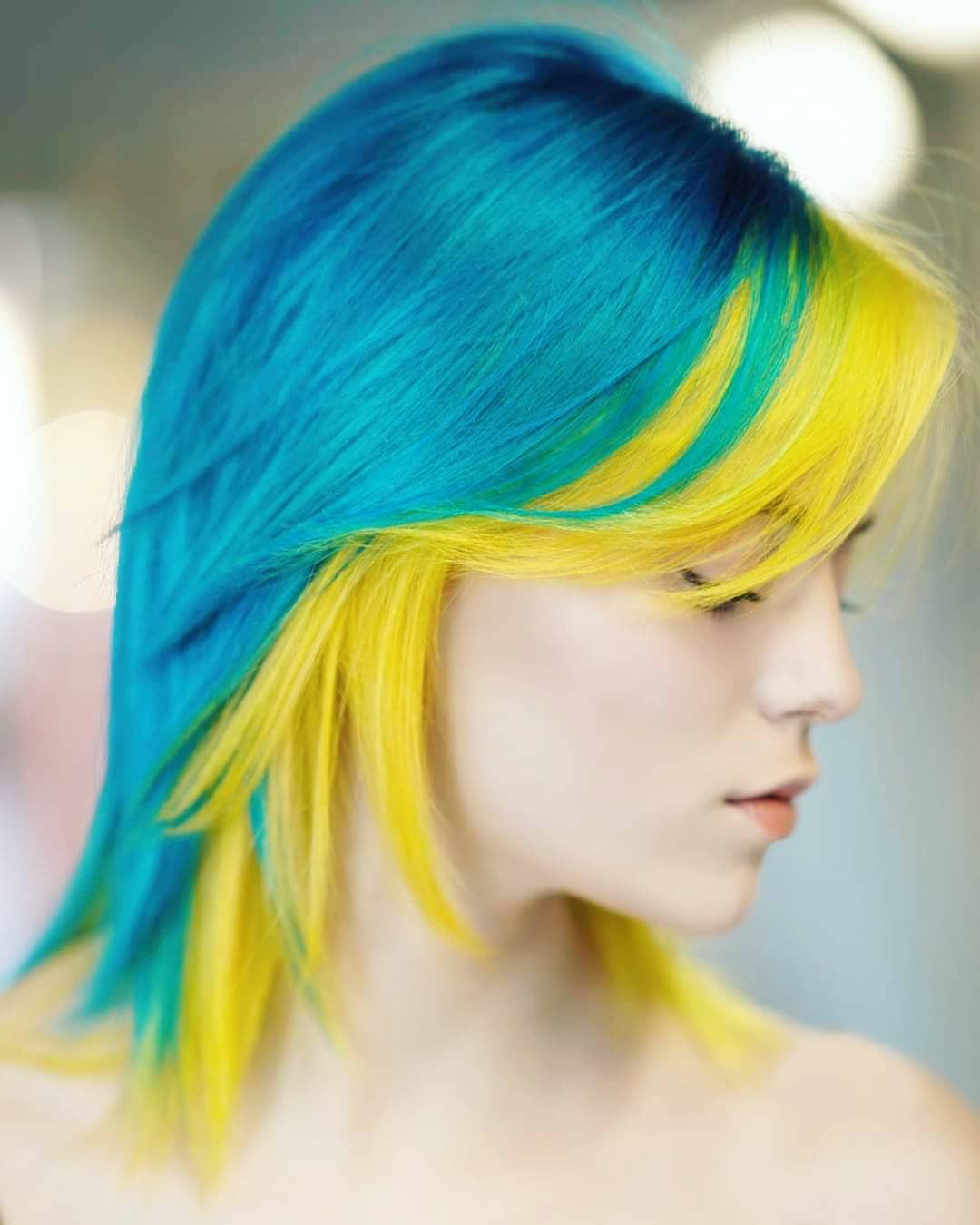 Neon Yellow and Blue Hairstyle
