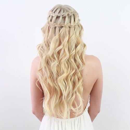 double waterfall braid half updo for blonde hair
