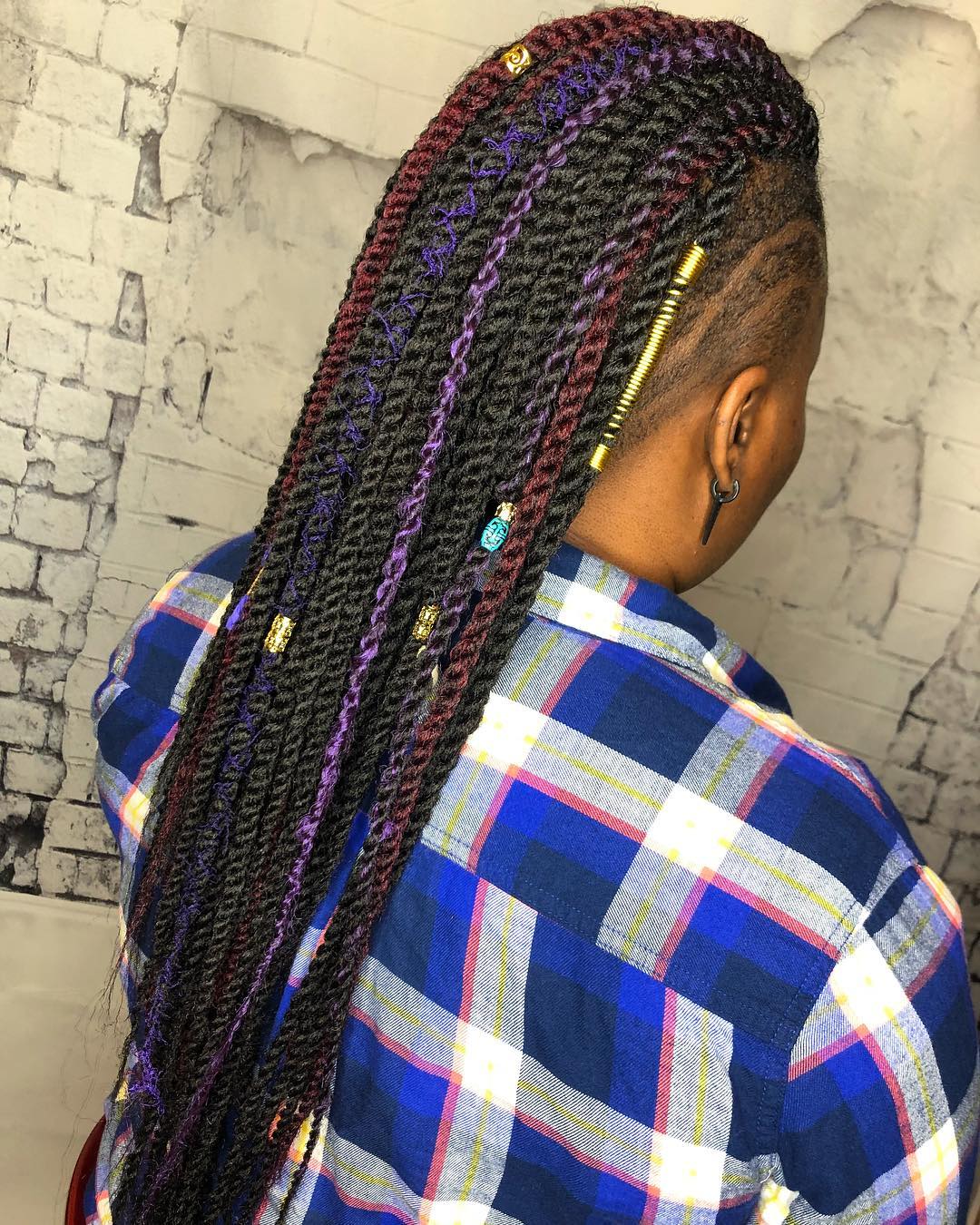 Colorful Twist Braids with Shaved Sides