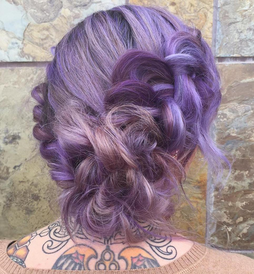 purple hair with highlights in updo