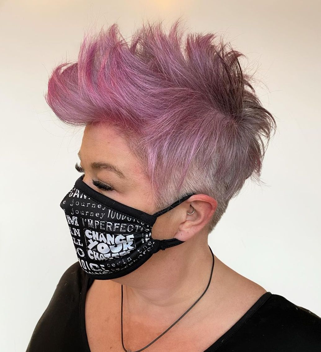 Textured Pink Mohawk on Gray Hair