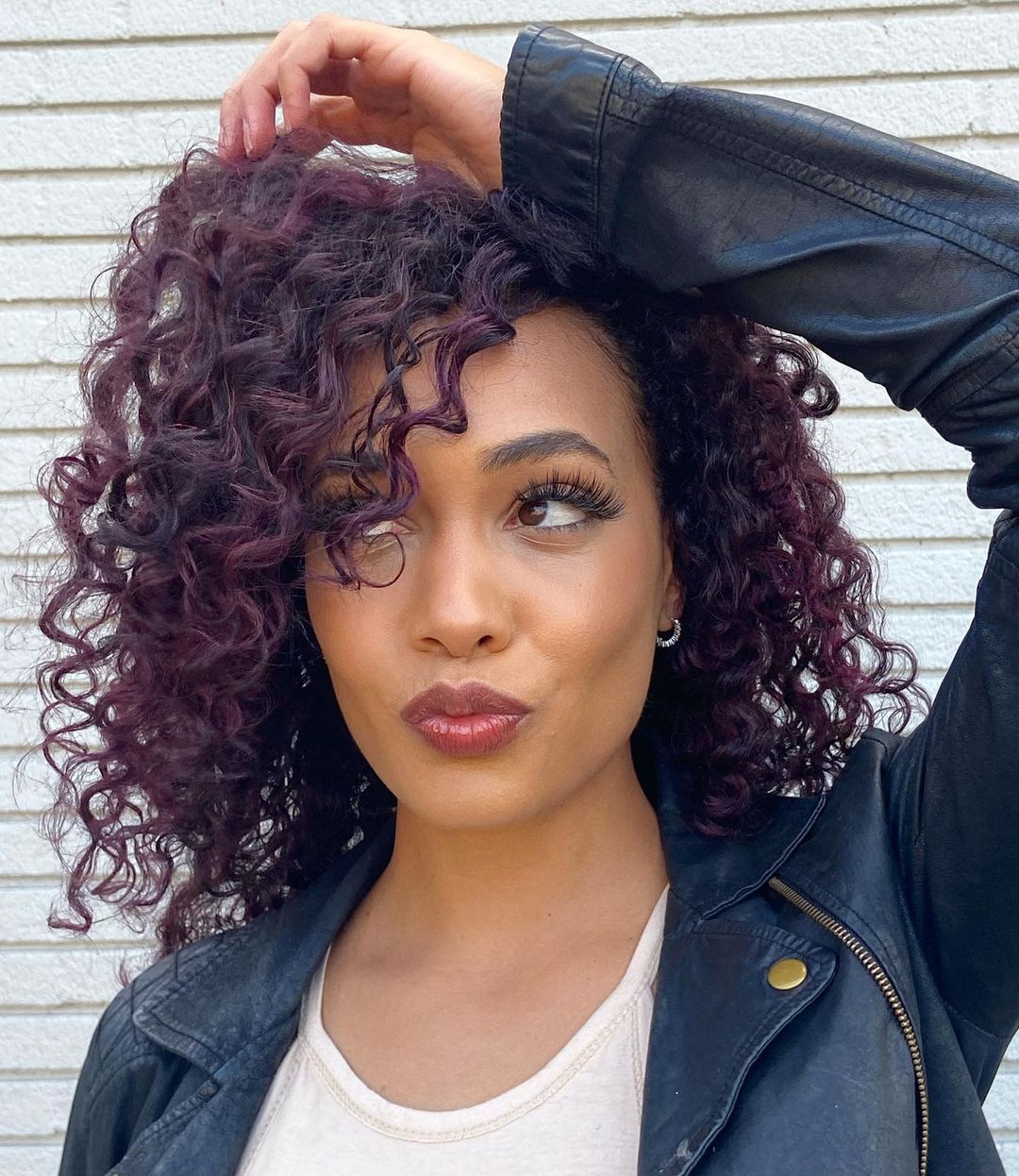 Dark Curly Hair with Subtle Purple Highlights
