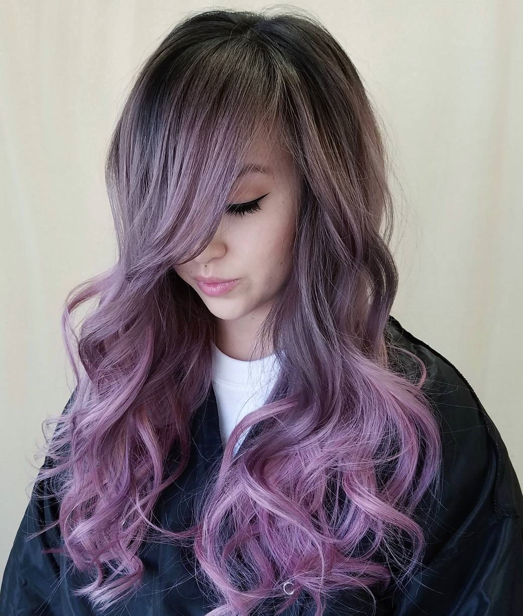 ash blonde hair color with pastel purple balayage