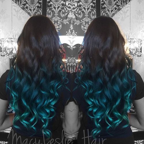 black into blue ombre for long hair