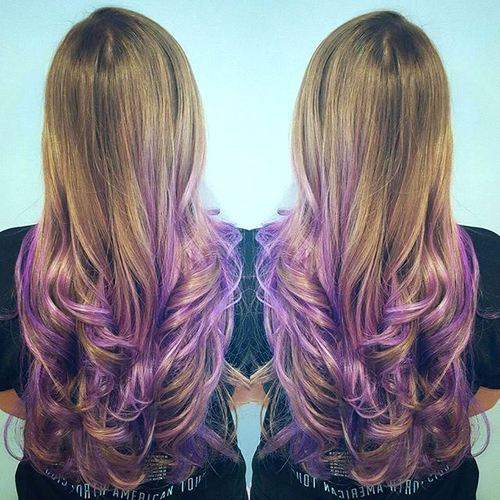 brown to lavender ombre for long hair