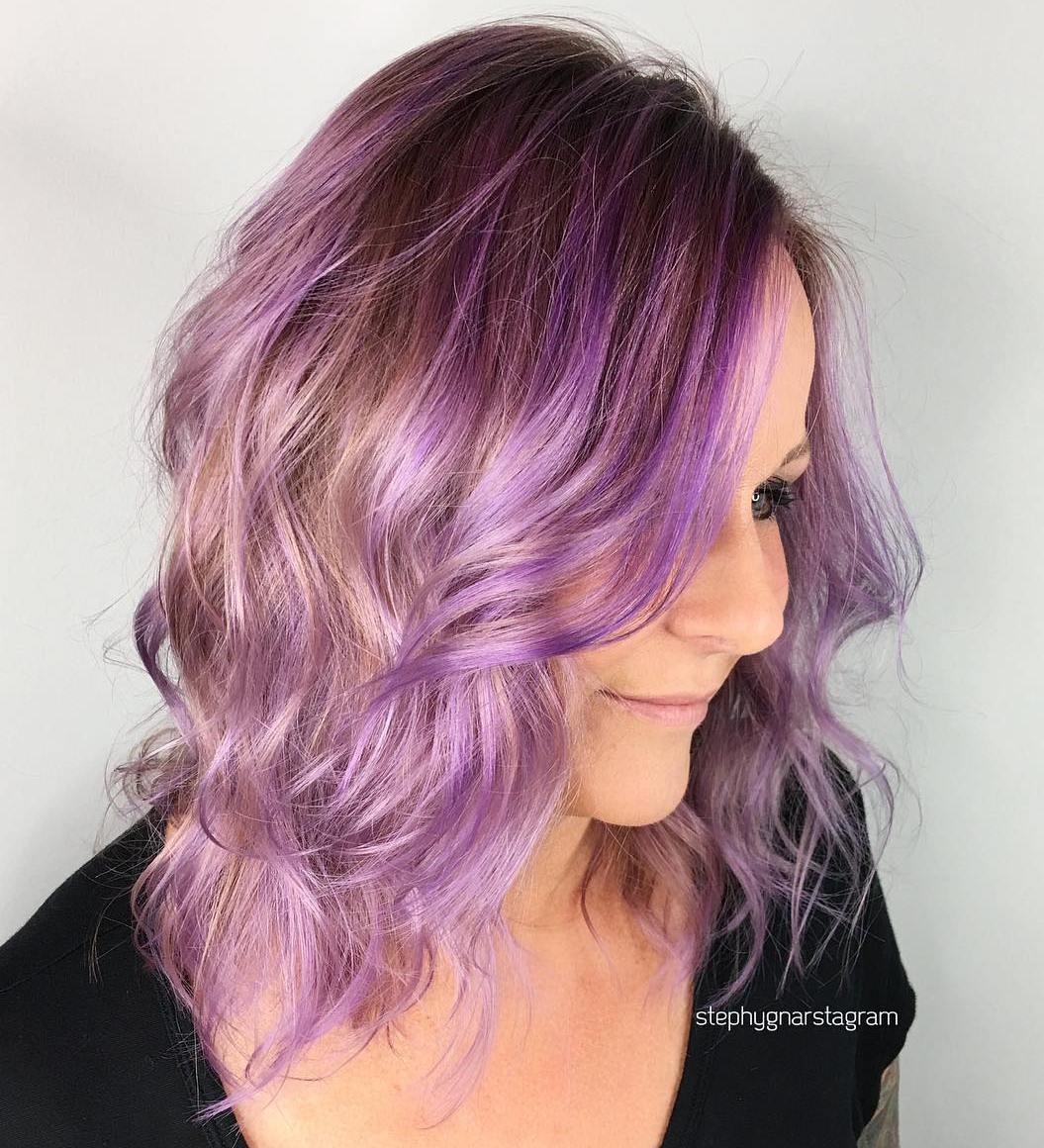 Light Brown And Lavender Balayage Hair