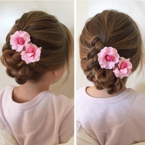 girls' braided bun hairstyle