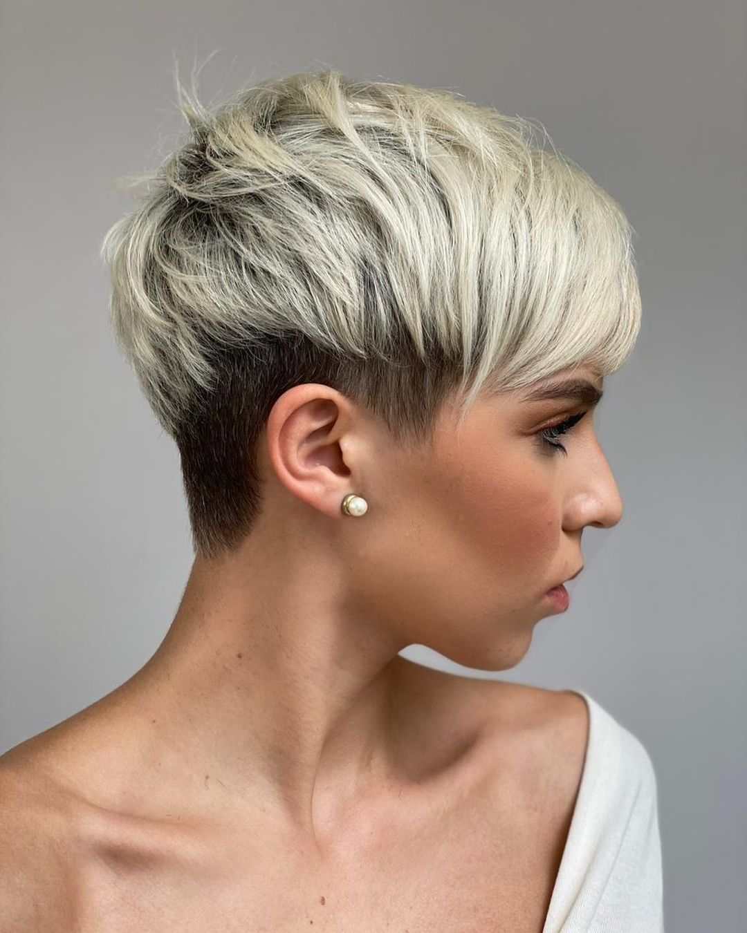 White Pixie with Dark Undercut Nape and Sides