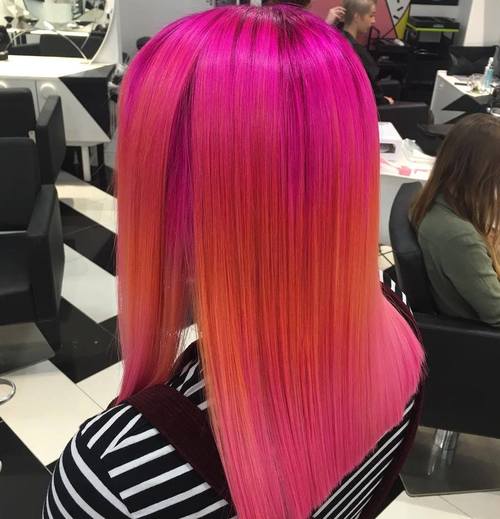 Pink And Orange Straight Hair