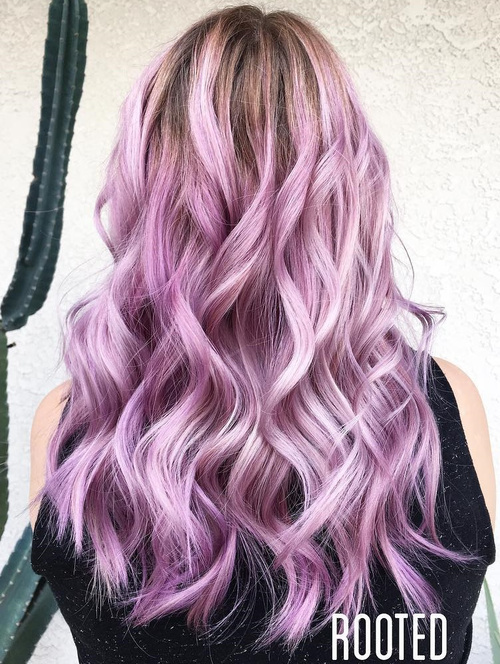 long wavy pastel lavender hair
