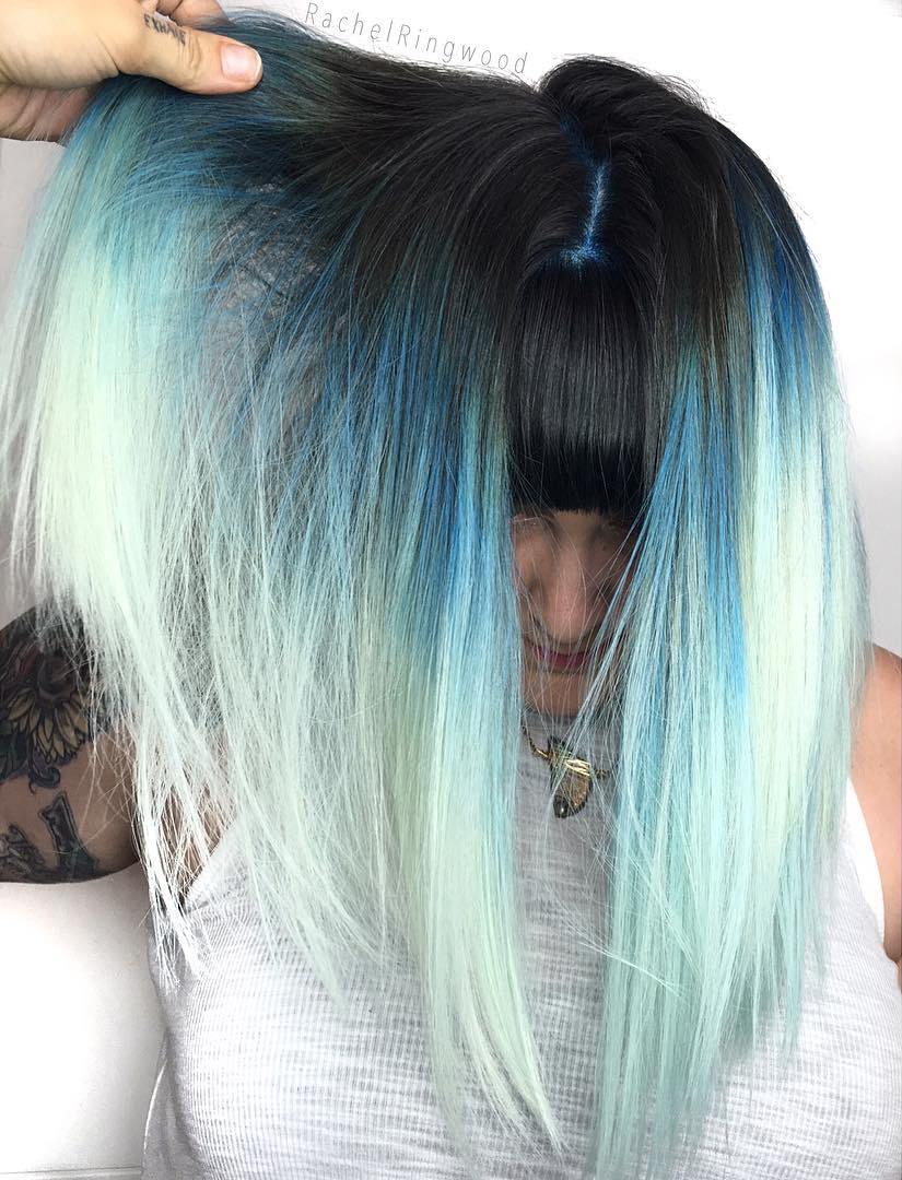 black roots and light blue tips