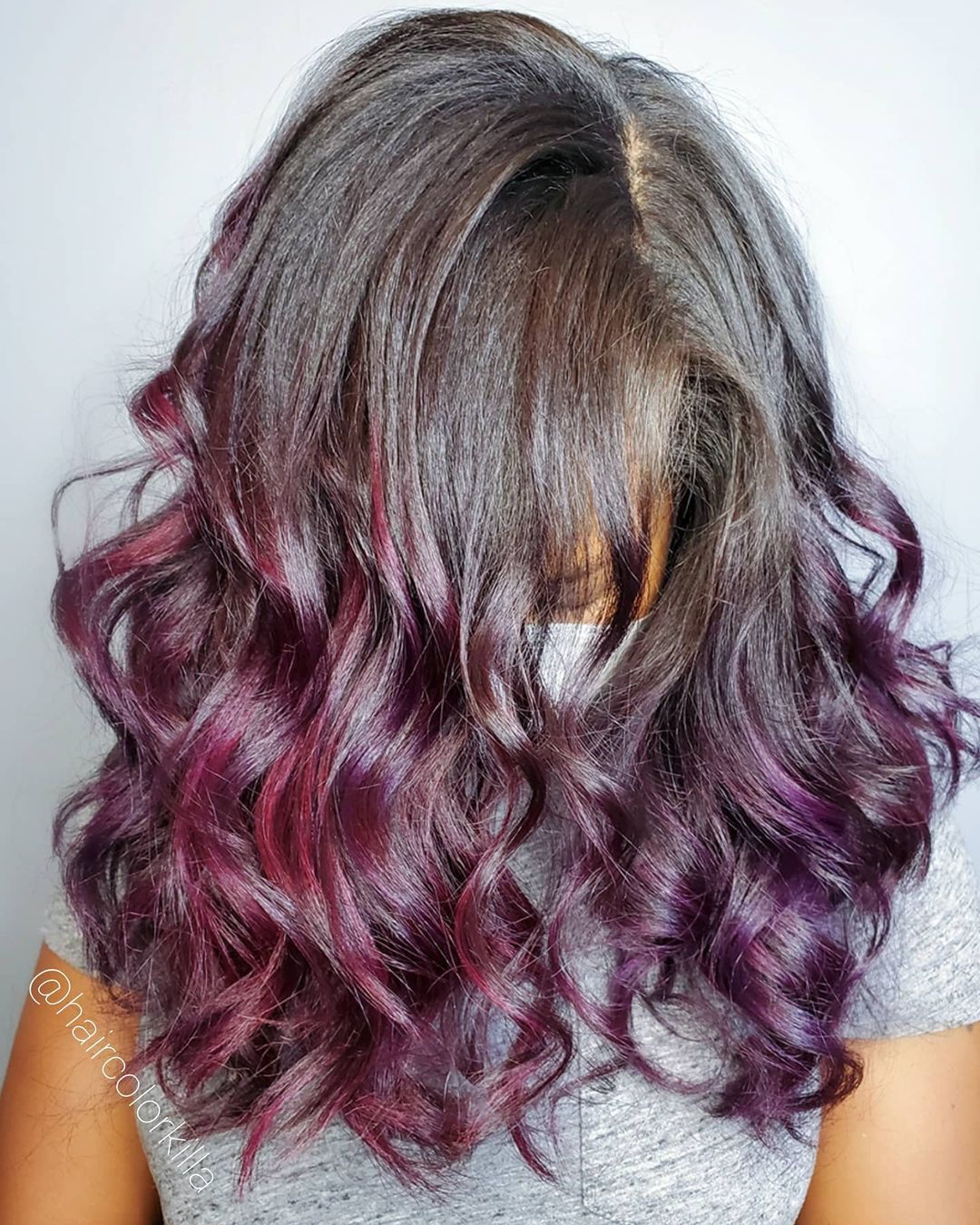 Plum Color Ombre on Medium Brown Hair