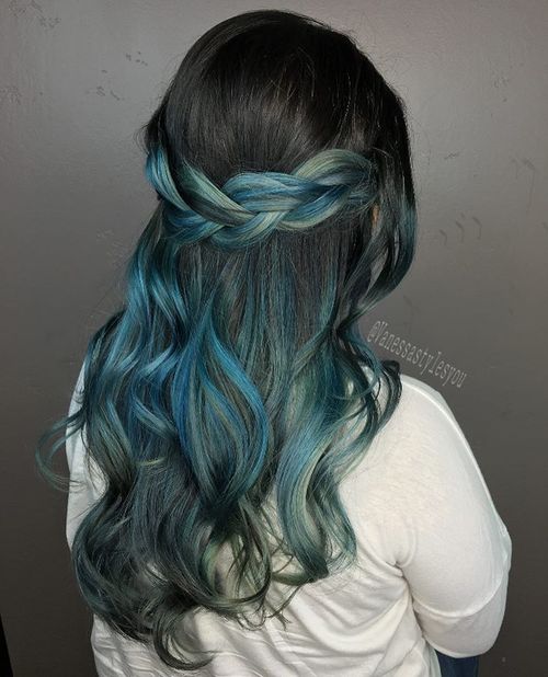 Black Hair With Pastel Blue Ombre