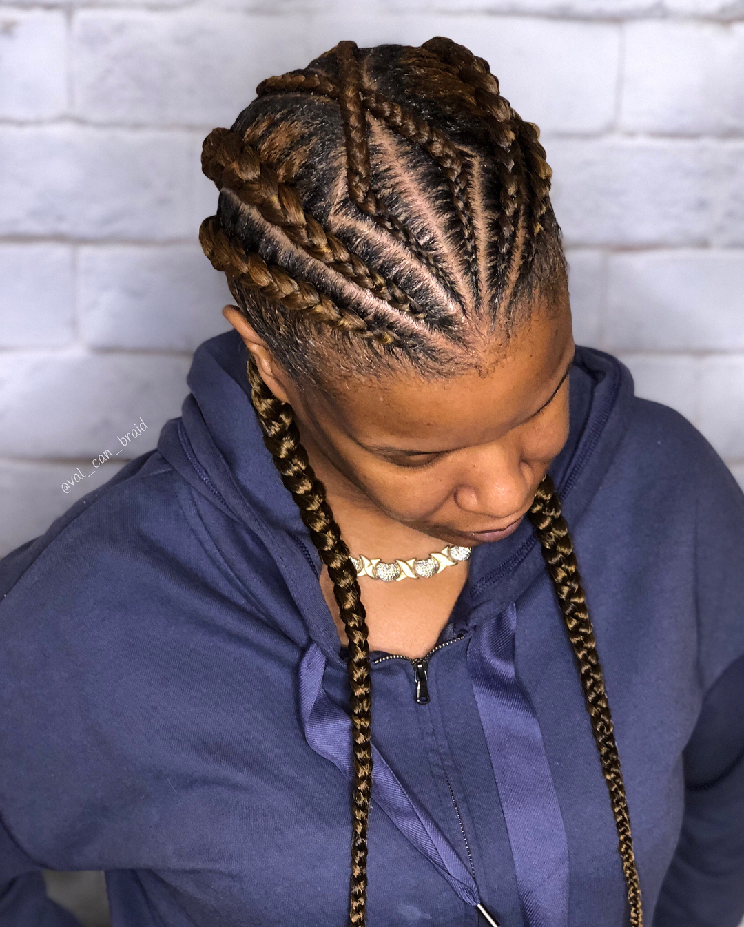 Angled Golden Brown Goddess Braids Hairstyle