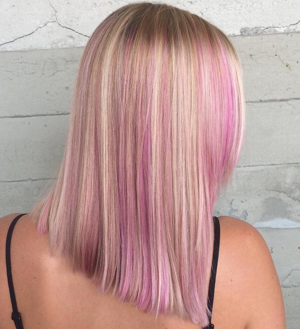 straight blonde hair with pink highlights