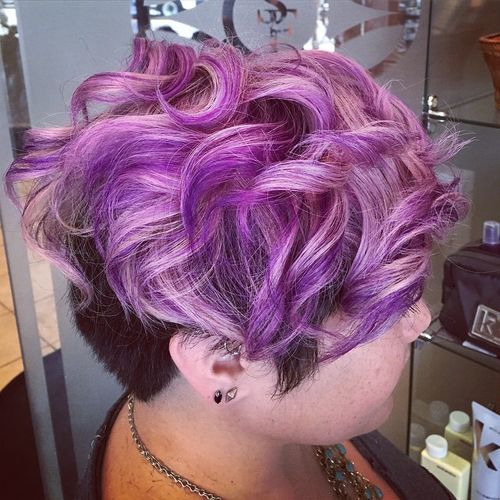 short undercut hairstyle with pastel purple top