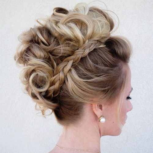 messy fauxhawk updo with braids 