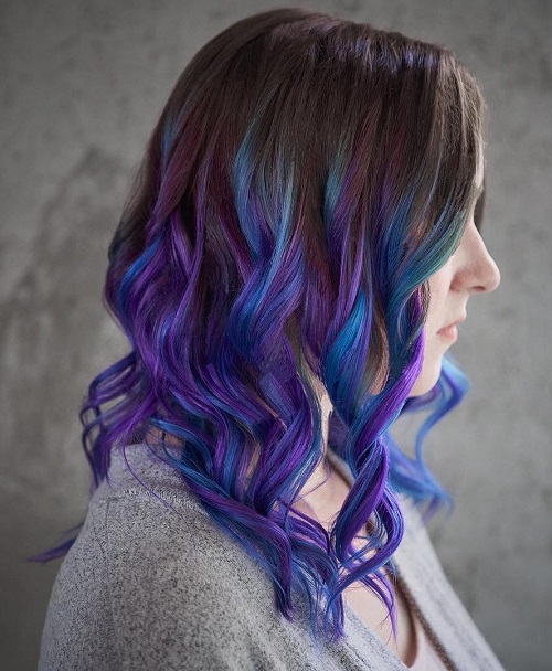 Blue And Purple Balayage For Brown Hair