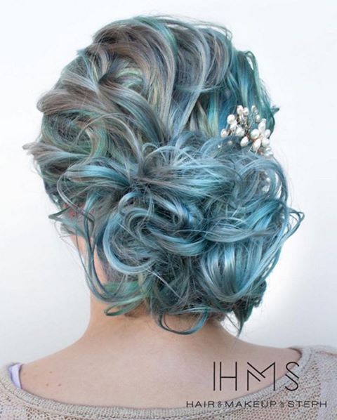 Curly Pastel Blue And Gray Updo