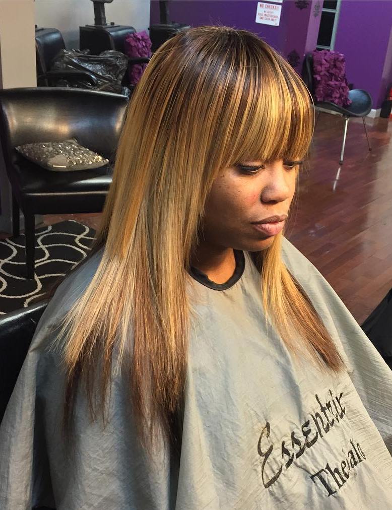 Medium Layered Straight Sew In With Bangs