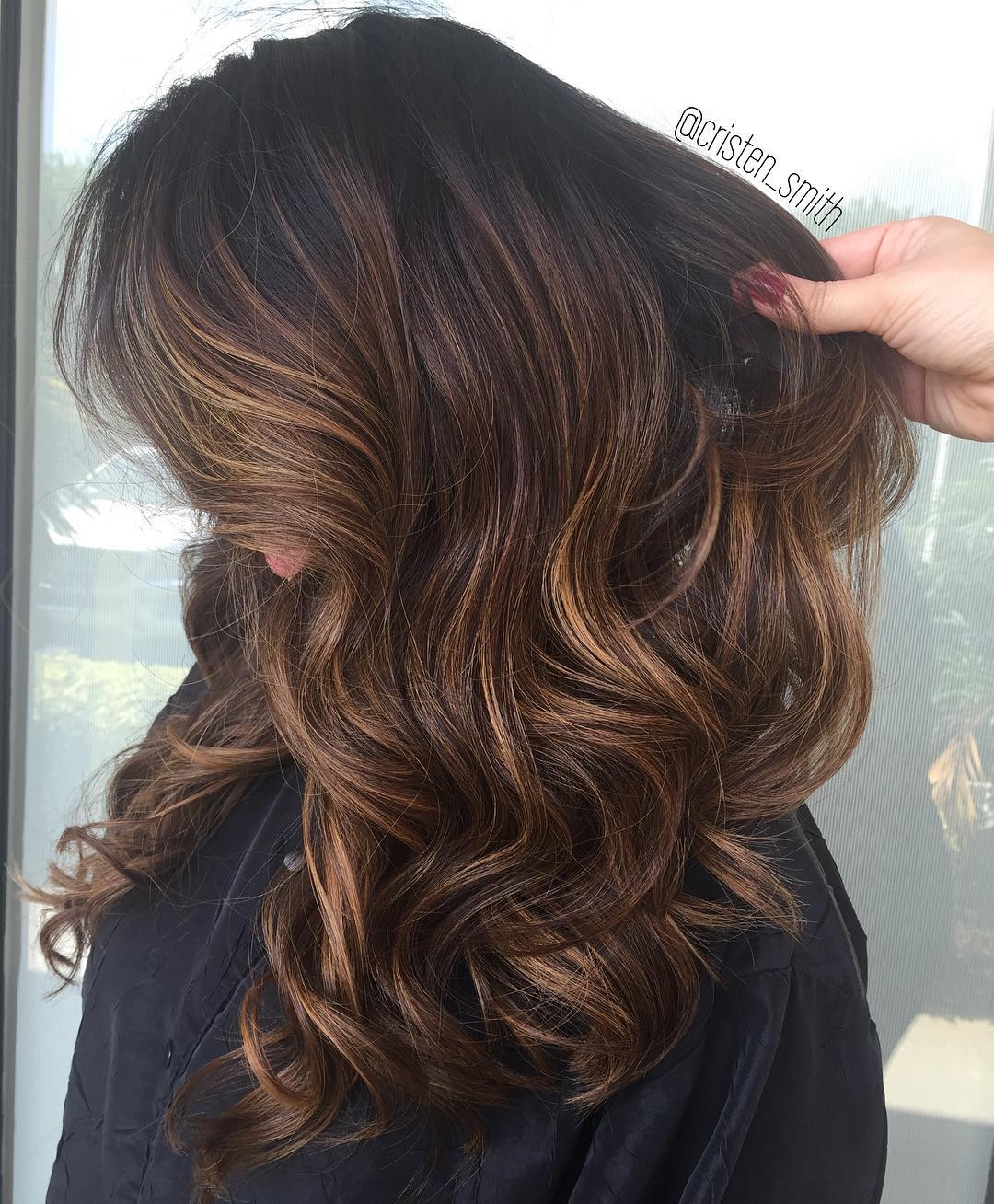 Light Brown Balayage Hair with Black Roots
