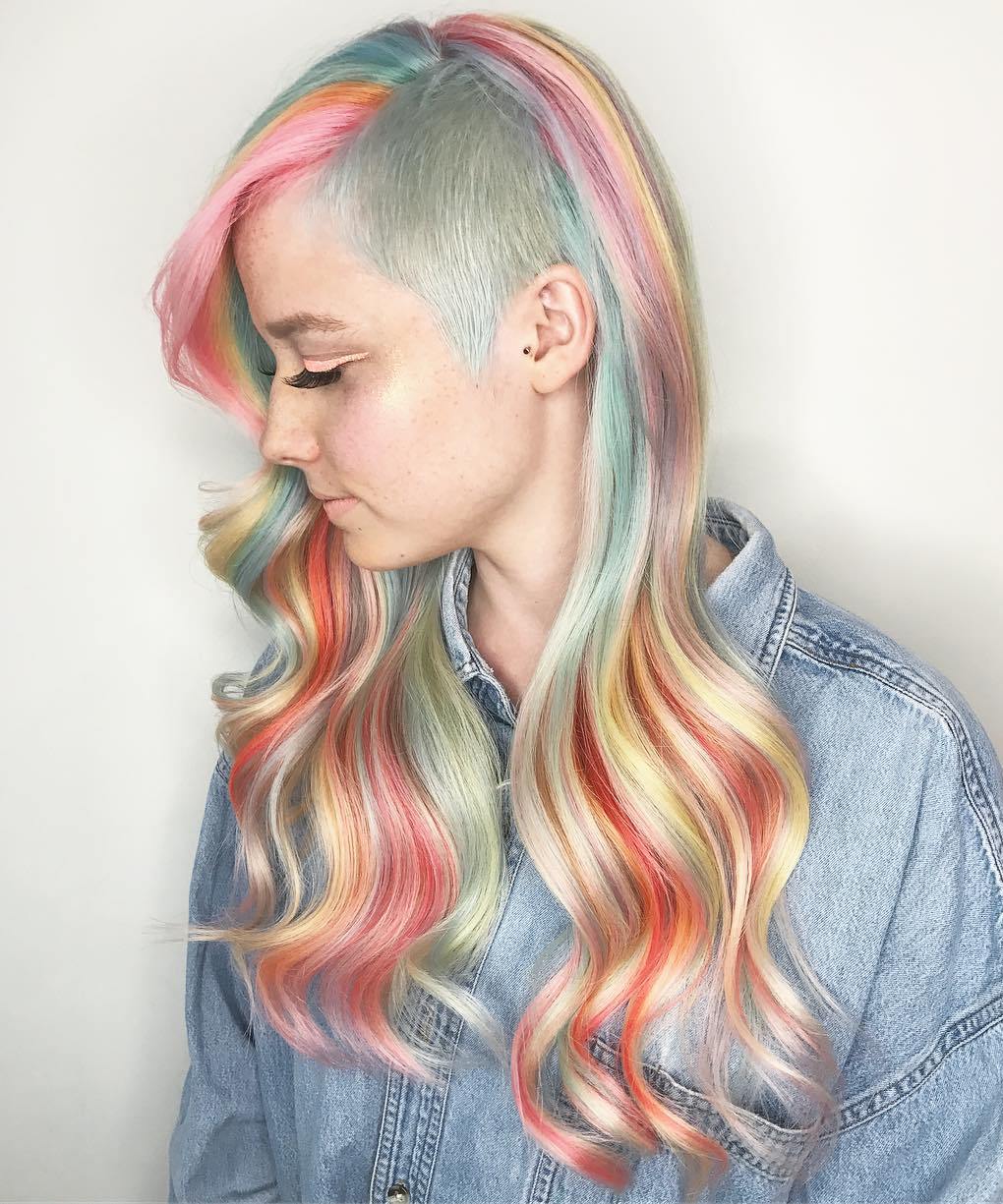 Long Pastel Rainbow Hair With Side Undercut