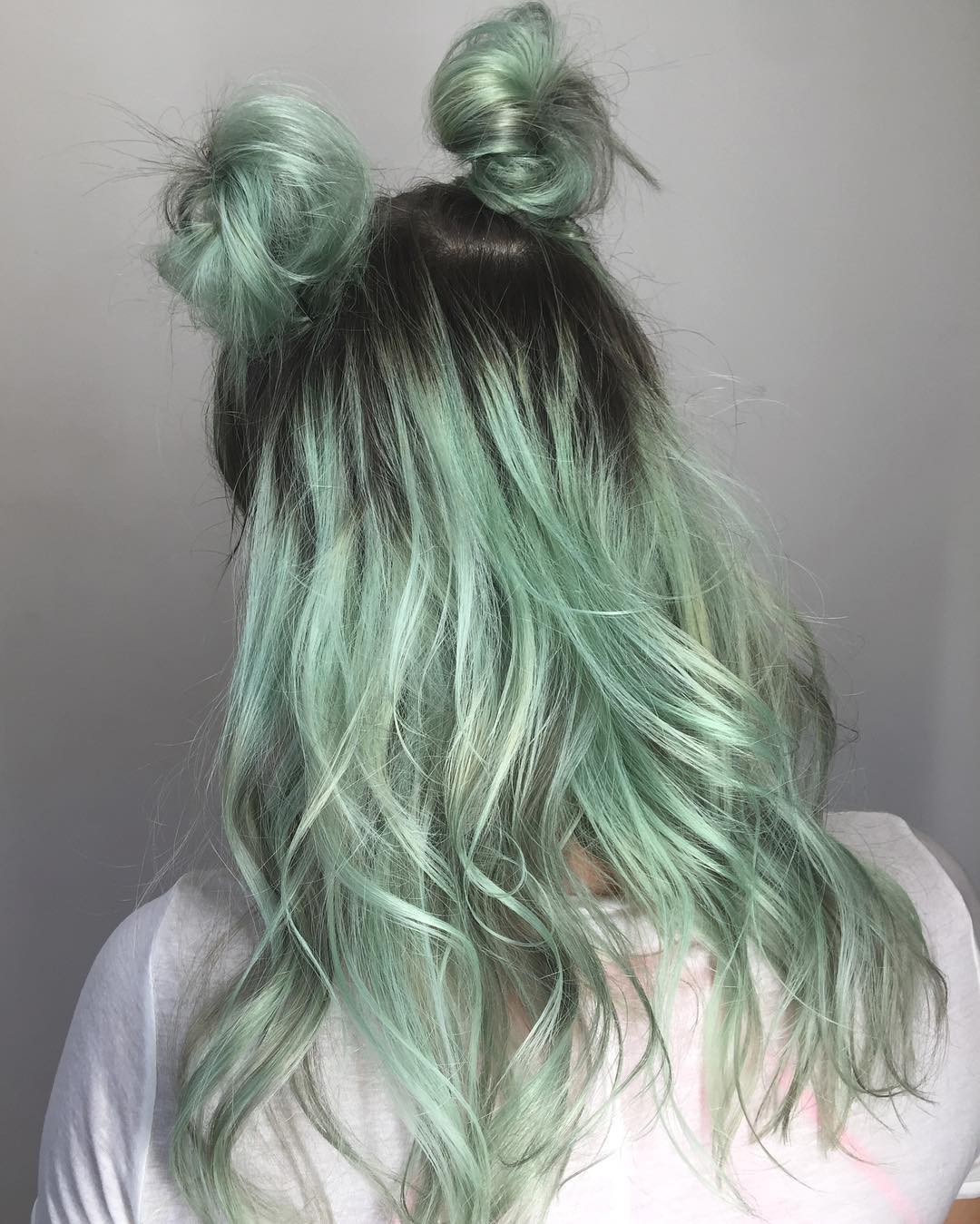 Pastel Green Hair With Black Roots