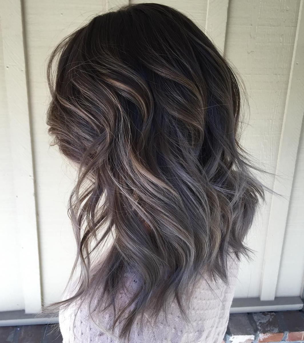 Brown Layered Hairstyle With Gray Ombre