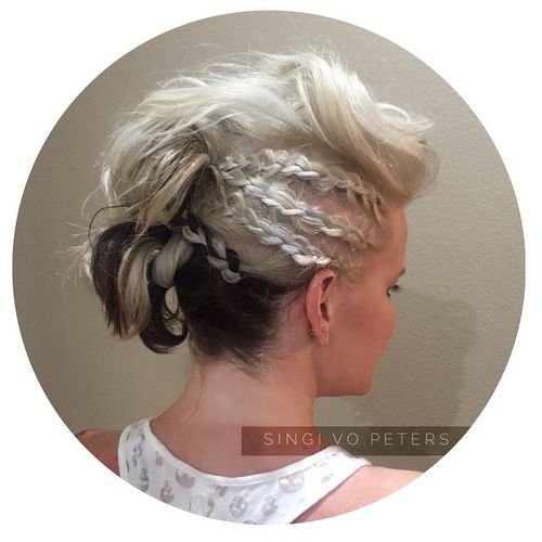 black and white edgy Mohawk updo