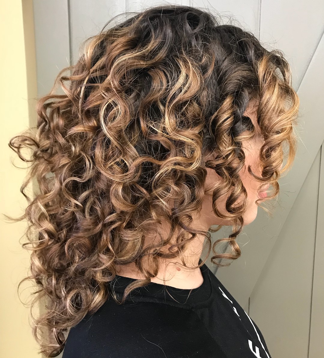 Medium Curly Hairstyle with Highlights