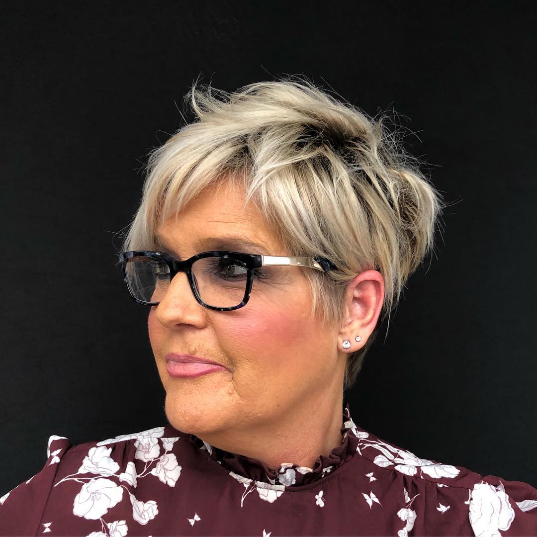 Messy Blonde Pixie For Thin Hair With Glasses
