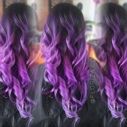 dark brown to purple ombre curls