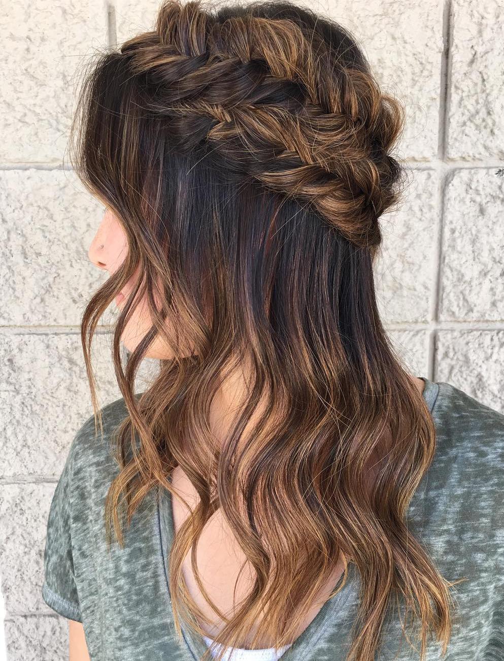 Half Updo With Crown Fishtail Braid