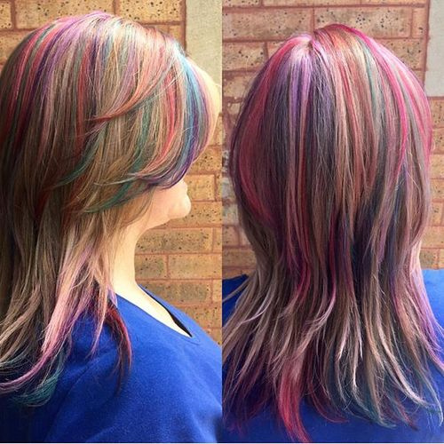 layered mid-length pastel rainbow hairstyle