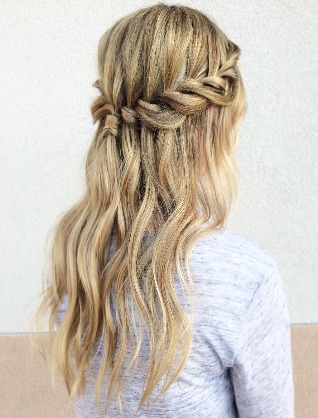 Half Up Waterfall Braid With A Ponytail