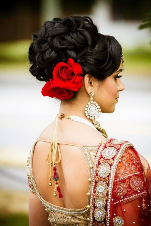 Indian bridal updo with flowers