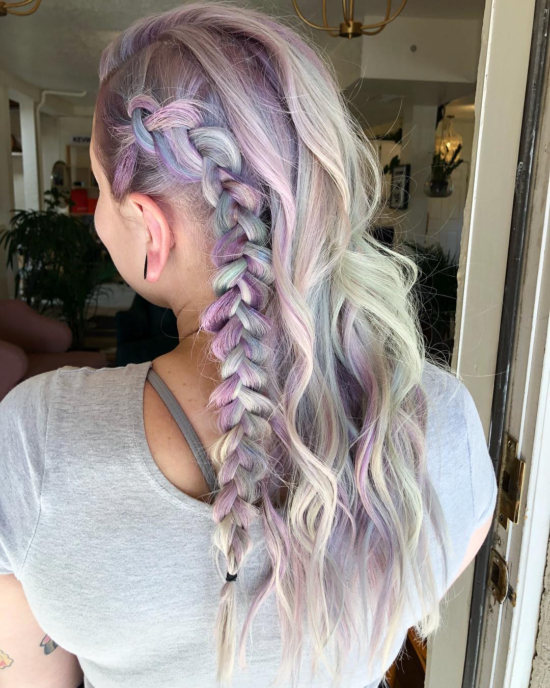 Purple Hair with Side Dutch Braid