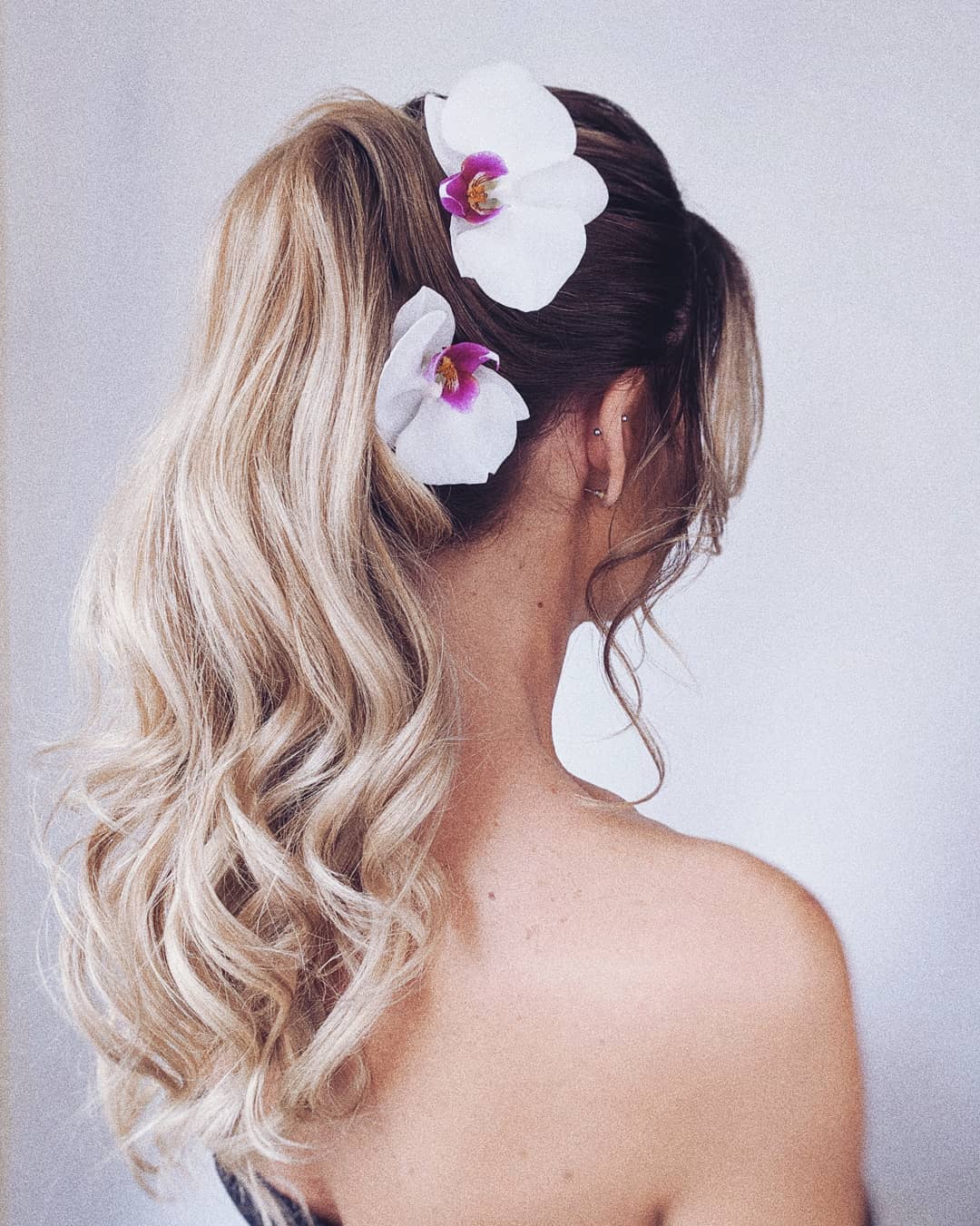 Wedding Ponytail Hairstyle with Flowers