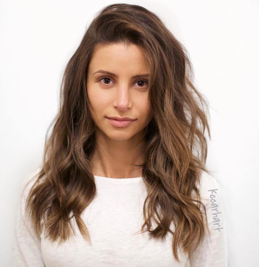Long Wavy Side-Swept Hairstyle