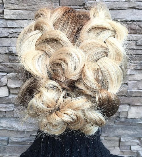 blonde updo with chunky braids