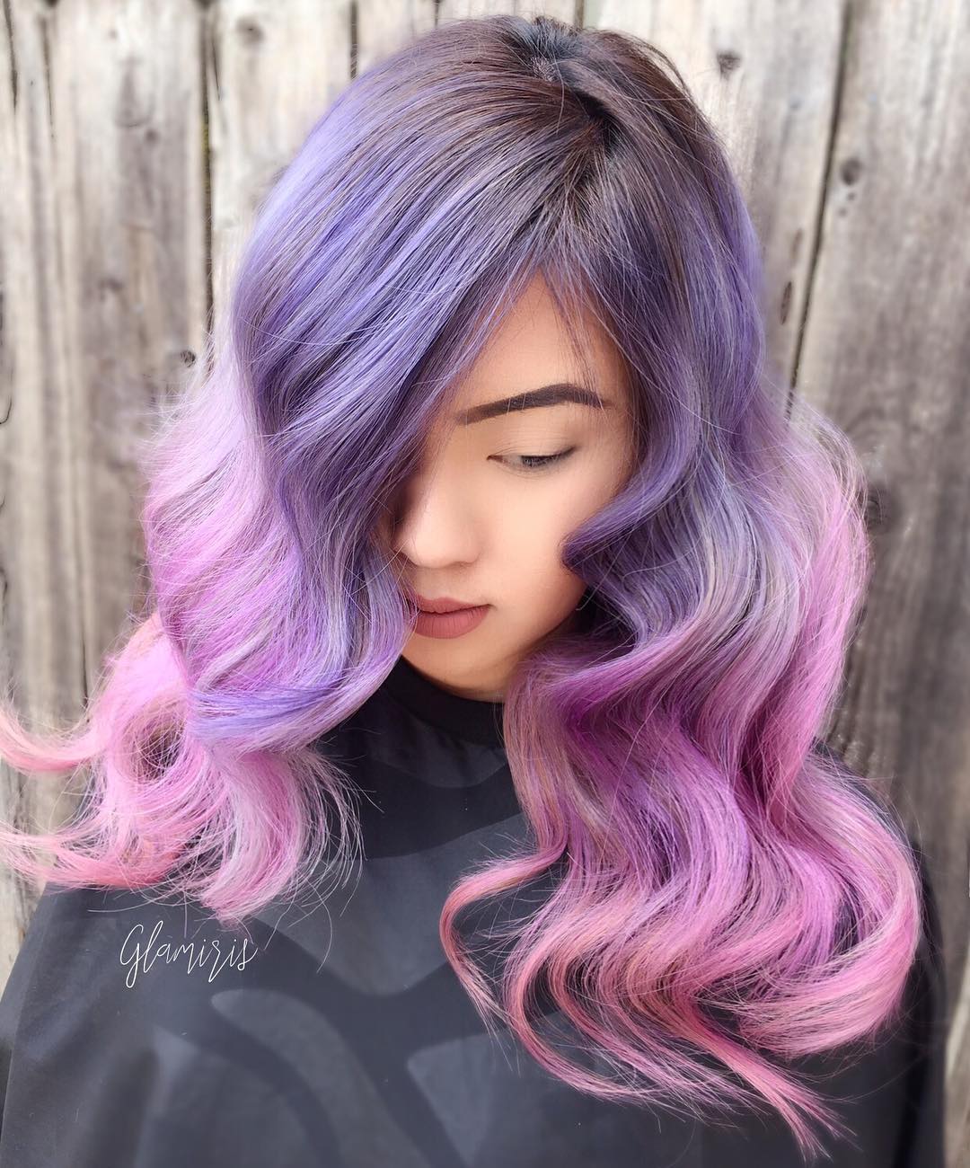 purple to pink long ombre hair