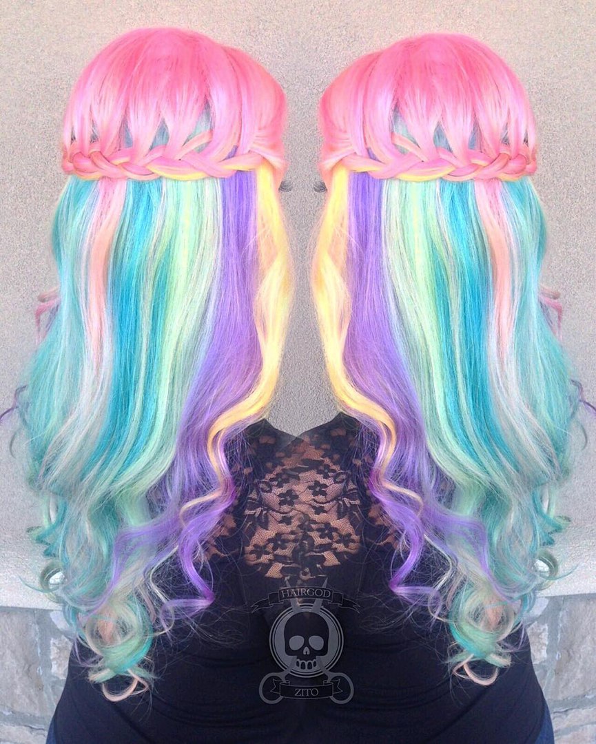 Cotton Candy Half Updo For Long Hair