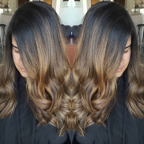 black to golden brown ombre