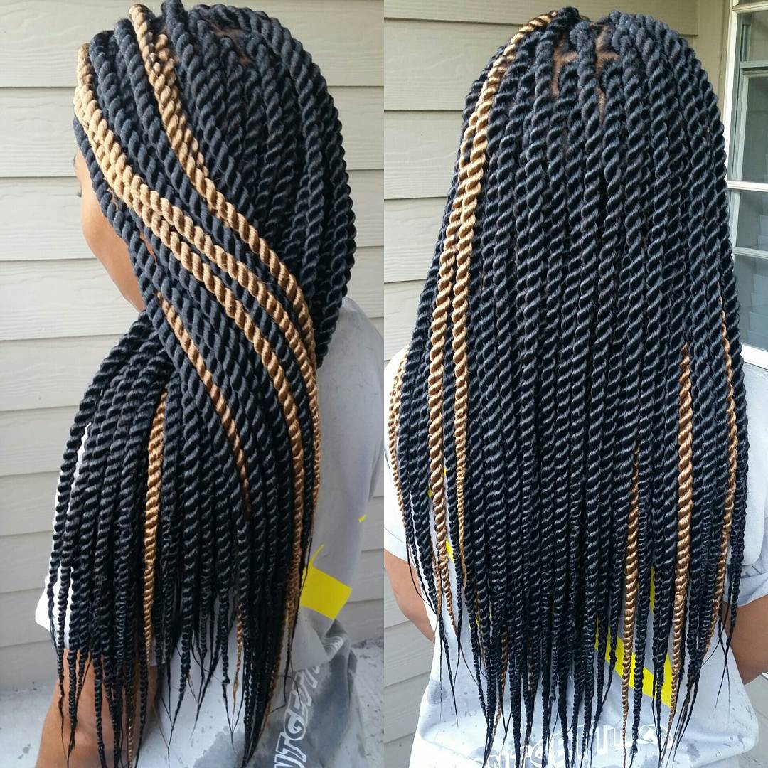 Black Senegalese Twists With Blonde Highlights