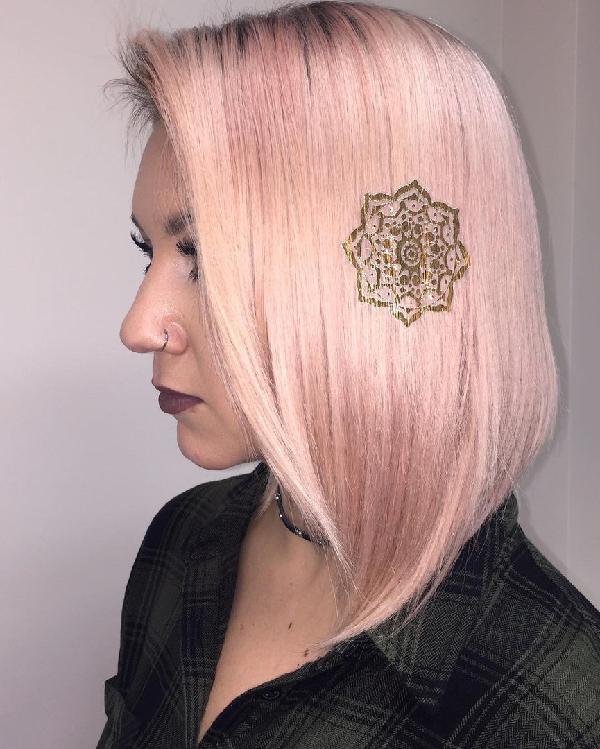 Pastel Pink Hair With Hair Tattoo