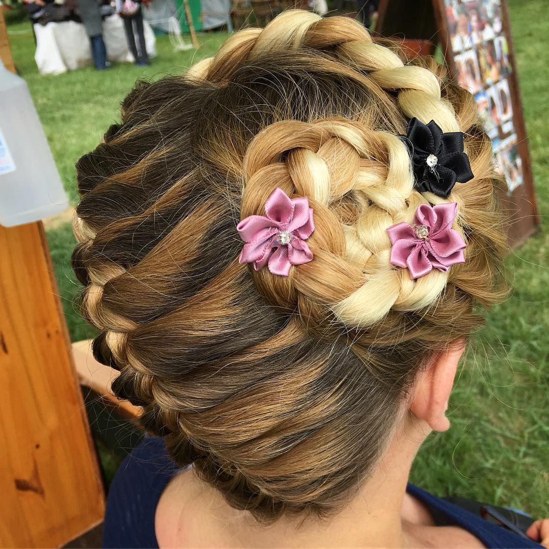 Braided Updo With Fabric Flowers
