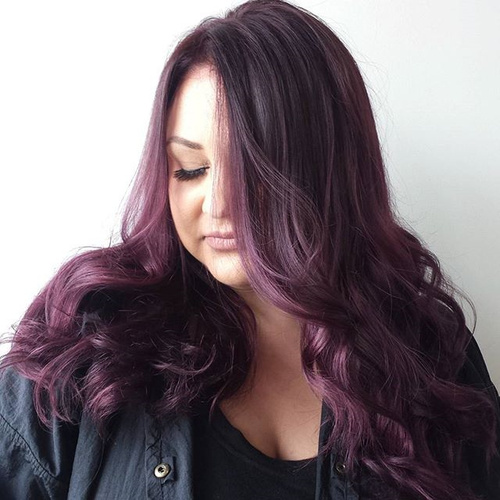 long black hair with ash purple highlights